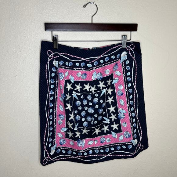 Talbots Navy Pink Nautical Themed Seashell Print Cotton Skirt 4 - Picture 1 of 10